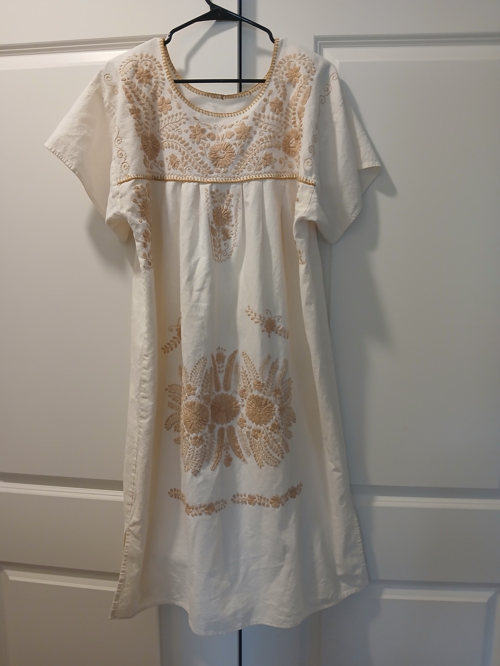 Cream Embroidered Midi Dress with Tan Floral Detail